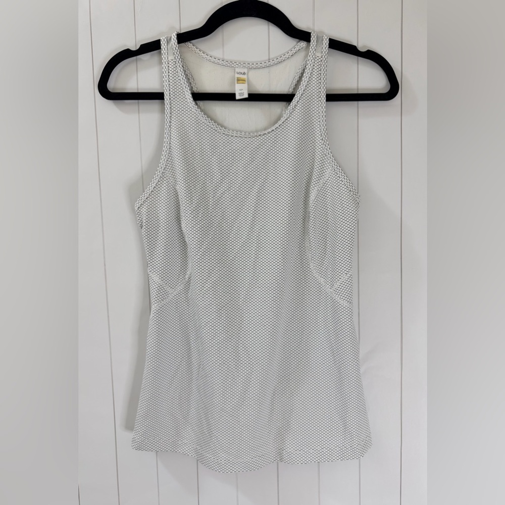 Lolë Women's White Micro-Stripe Racerback Mesh Panel Performance Tank Top Small